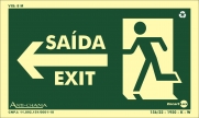 Placa Fotoluminescente Saída/Exit/Seta Para Esquerda S22E (25x15cm)
