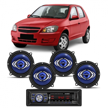 Kit 4 Alto Falante Triaxial 180W RMS + Radio FM MP3 Player Bluetooth Automotivo Entrada USB / SD / AUX P2 Celta 2000 até 2015 4 Portas