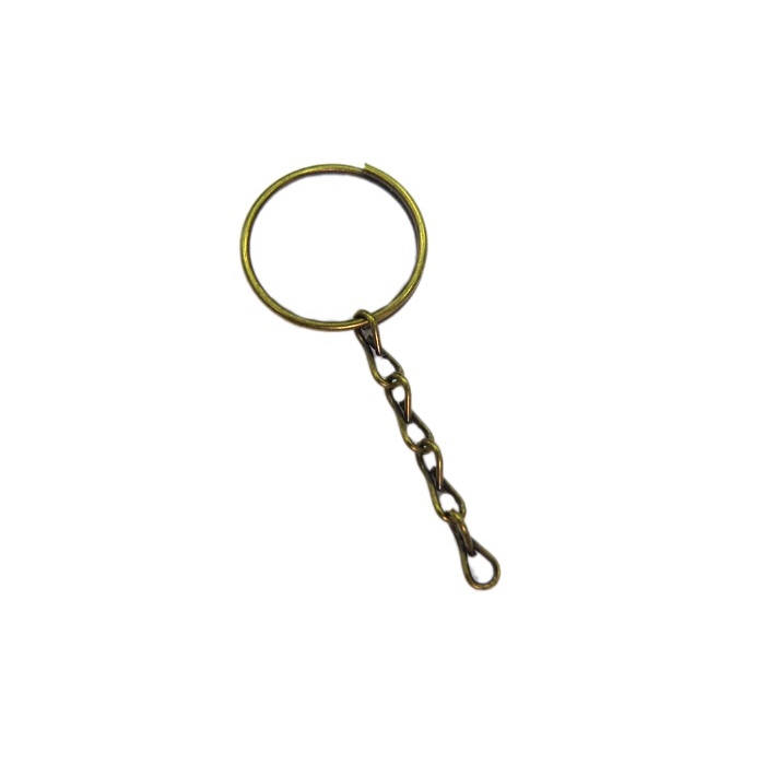 Argola de chaveiro ouro velho lisa com corrente (Pct 50 unidades) - ARO003