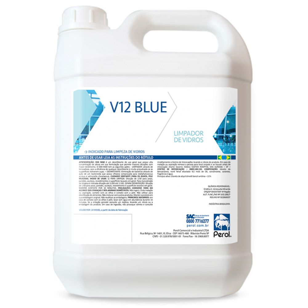 Limpa Vidros Concentrado V12 Blue 5L Perol