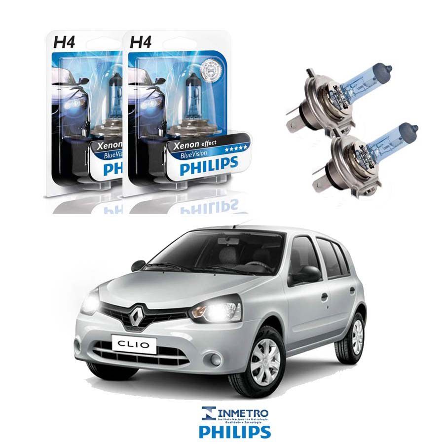 Lâmpadas Farol RENAULT  Clio  Philips H4 BlueVision
