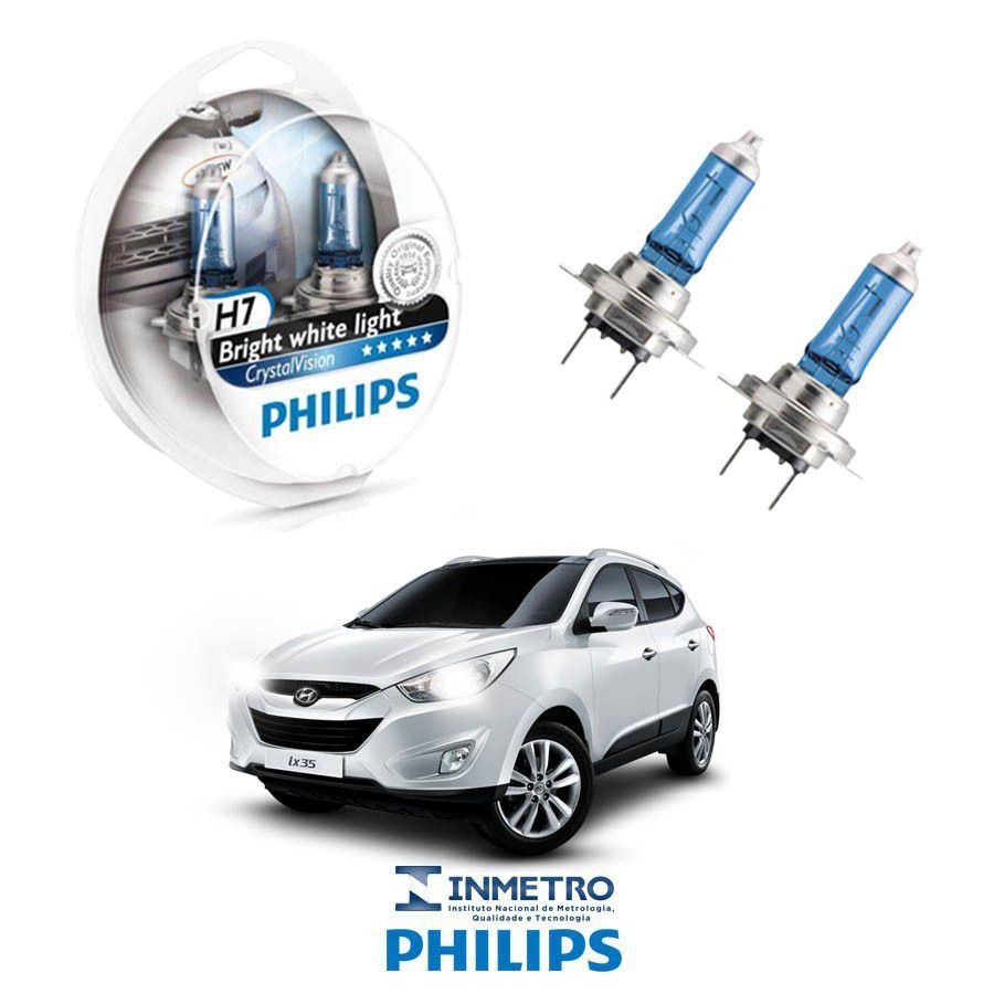 Lâmpadas farol alto e baixo Hyundai IX35 Philips H7 Crystal Vision