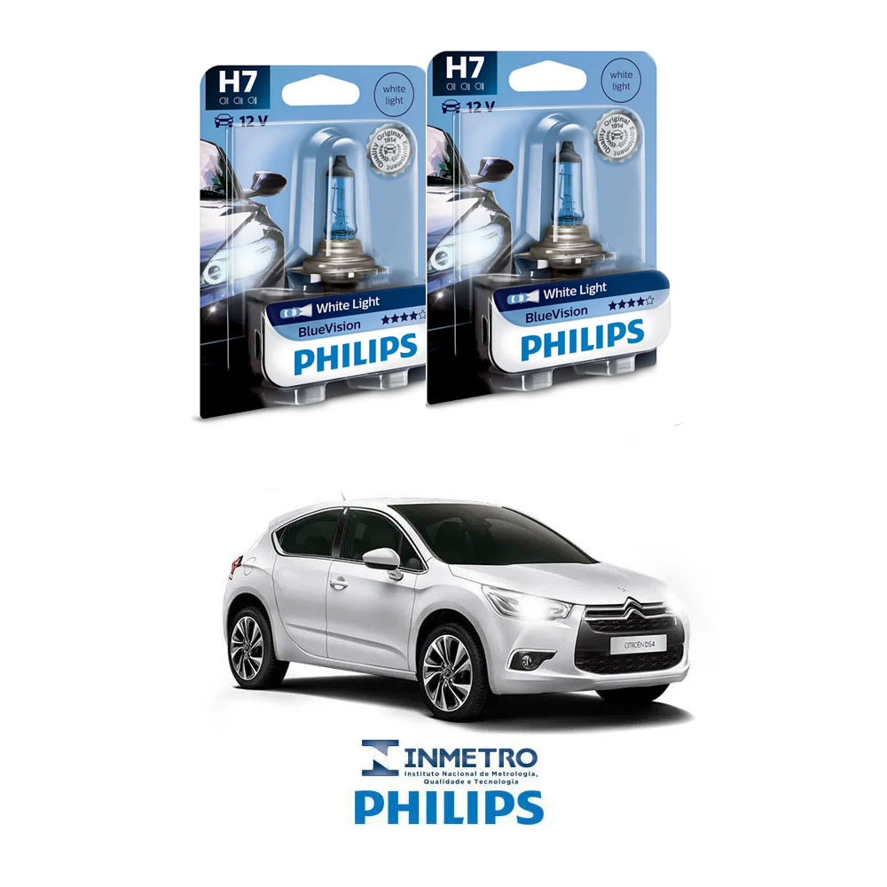 Lâmpadas Farol Baixo Citroën DS4 2013-2014 H7 BlueVision Philips