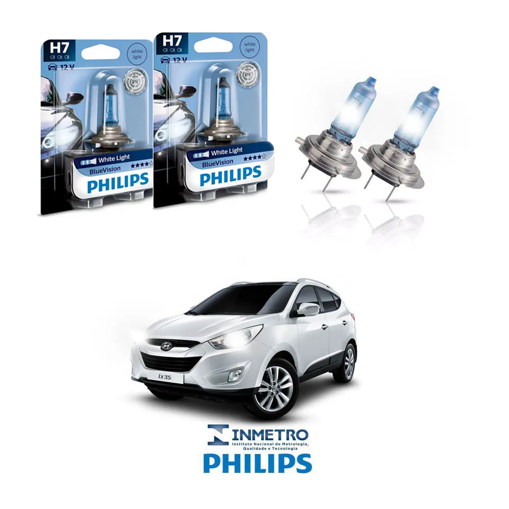 Lâmpadas Farol Baixo Hyundai IX35 2010-2015 H7 BlueVision Philips