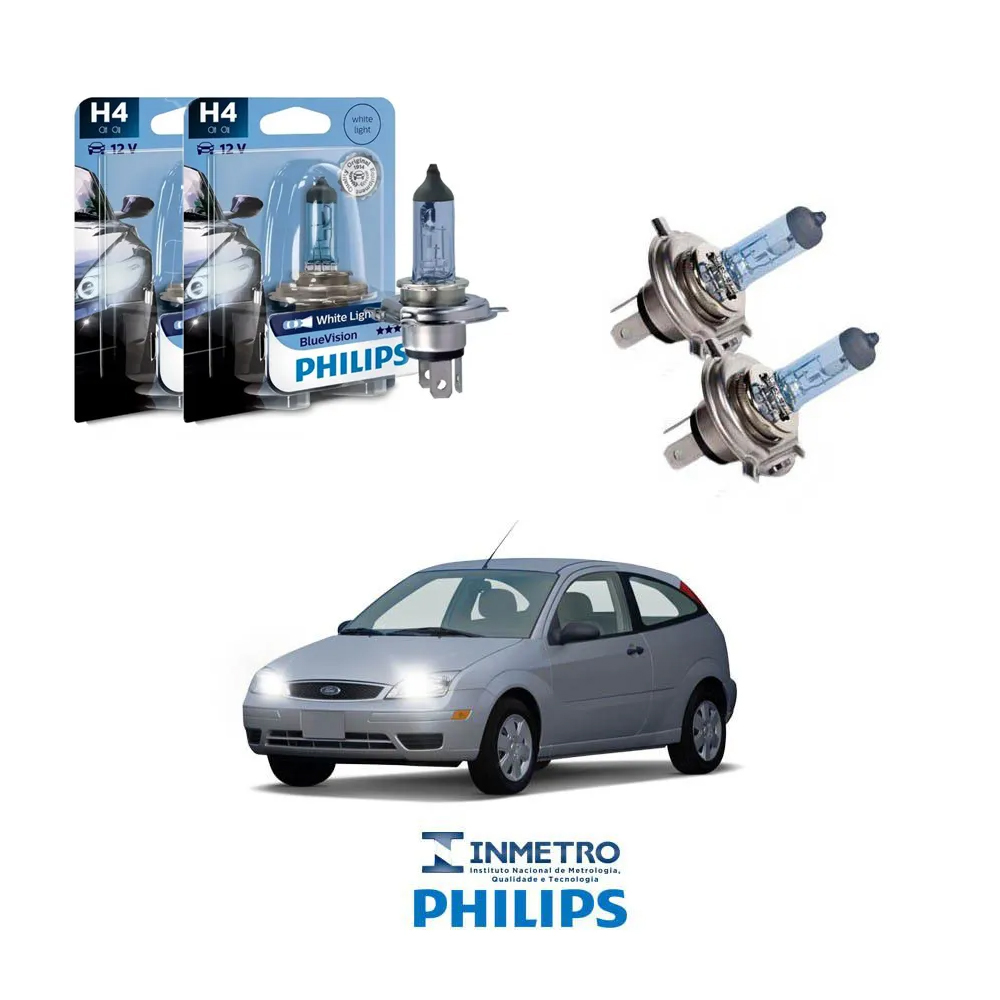 Lâmpadas Farol Ford Focus Philips H4 BlueVision