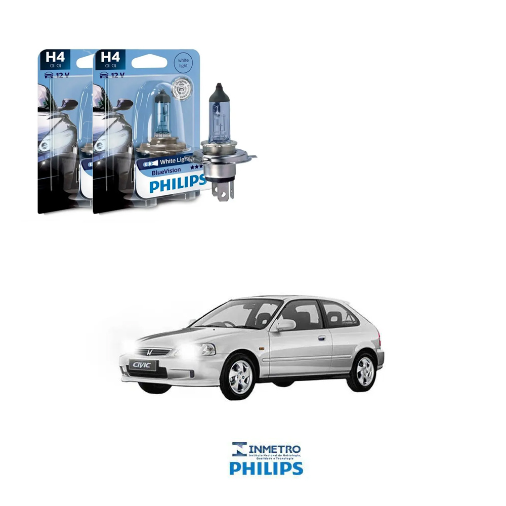 Lâmpadas Farol Honda Civic Philips H4 BlueVision