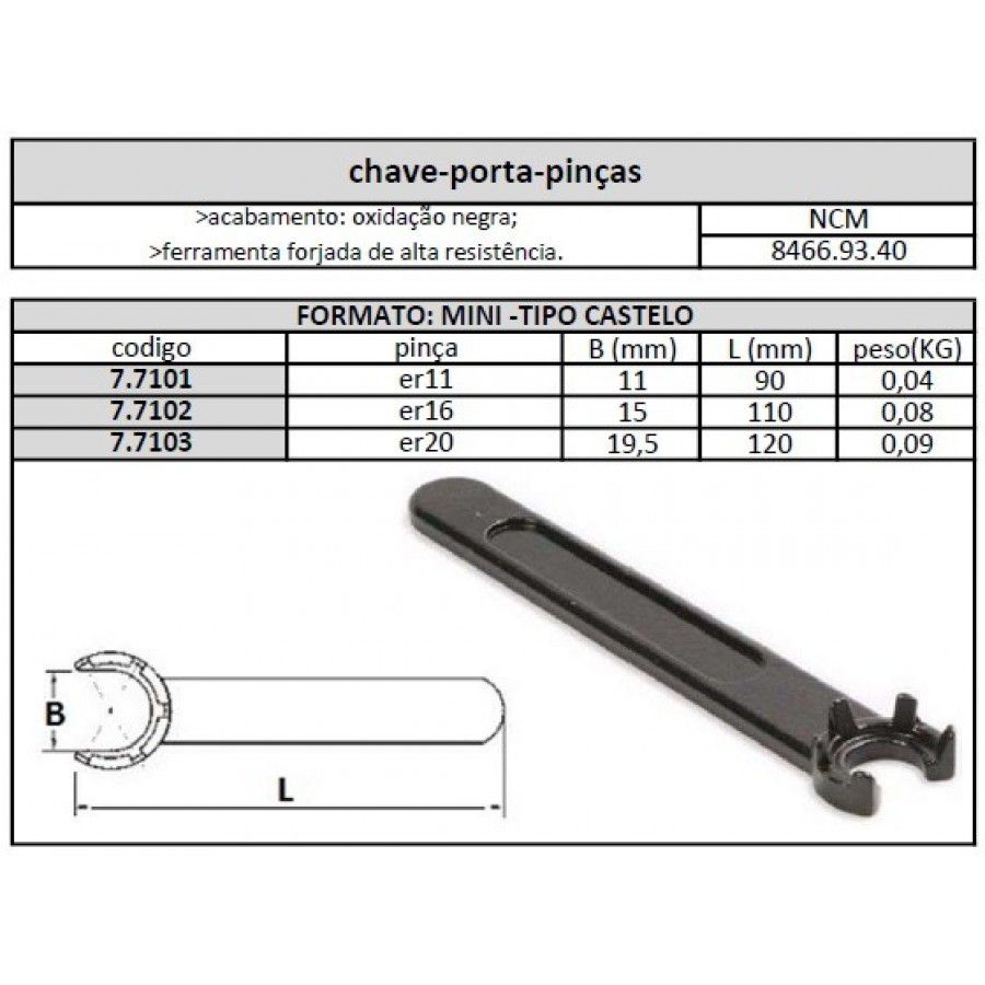 Kit Porta Pinças ER16 M Haste Paralela 20x150 Chave - JG TOOLS