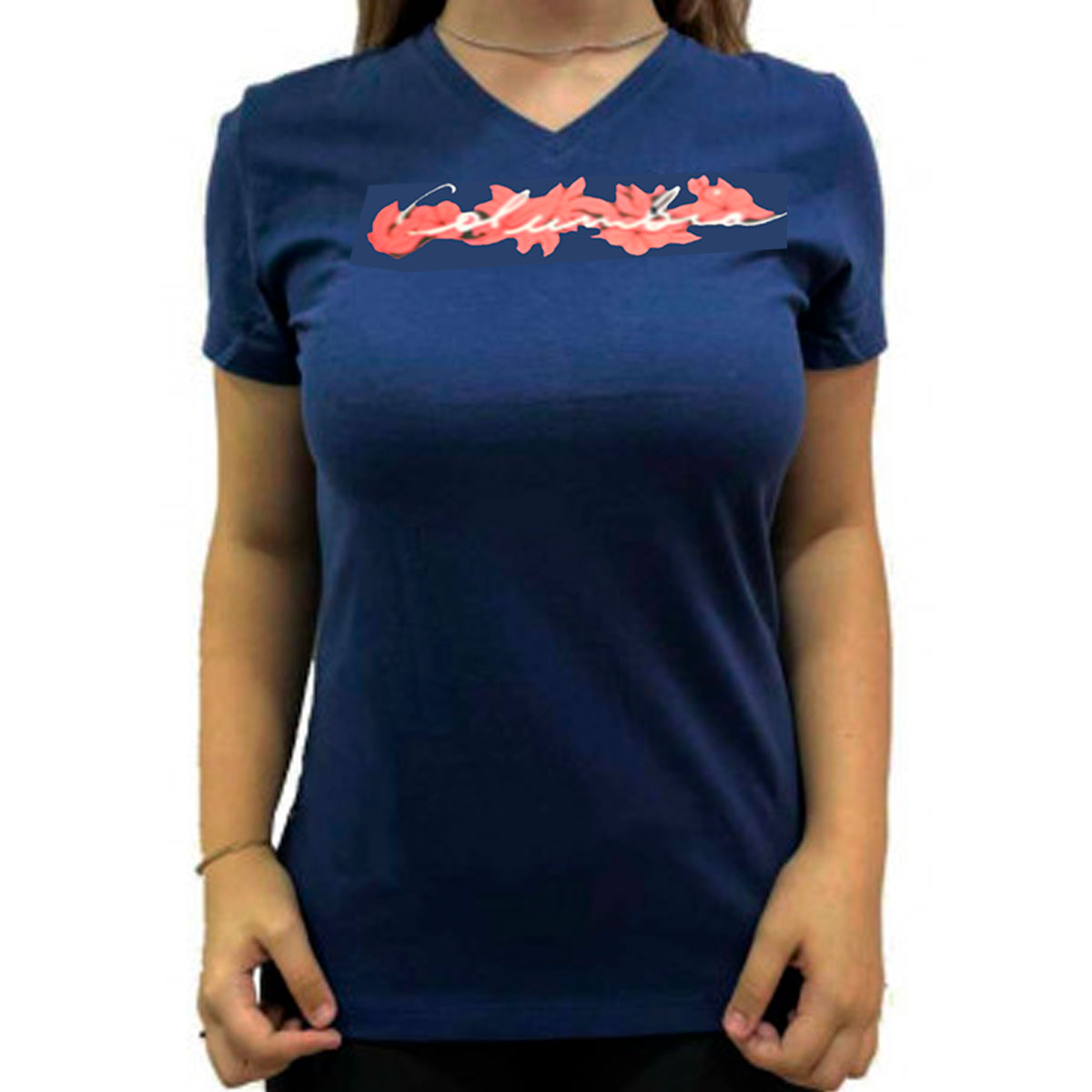 Camiseta Feminina Lakeshore Flora Script Azul Marinho