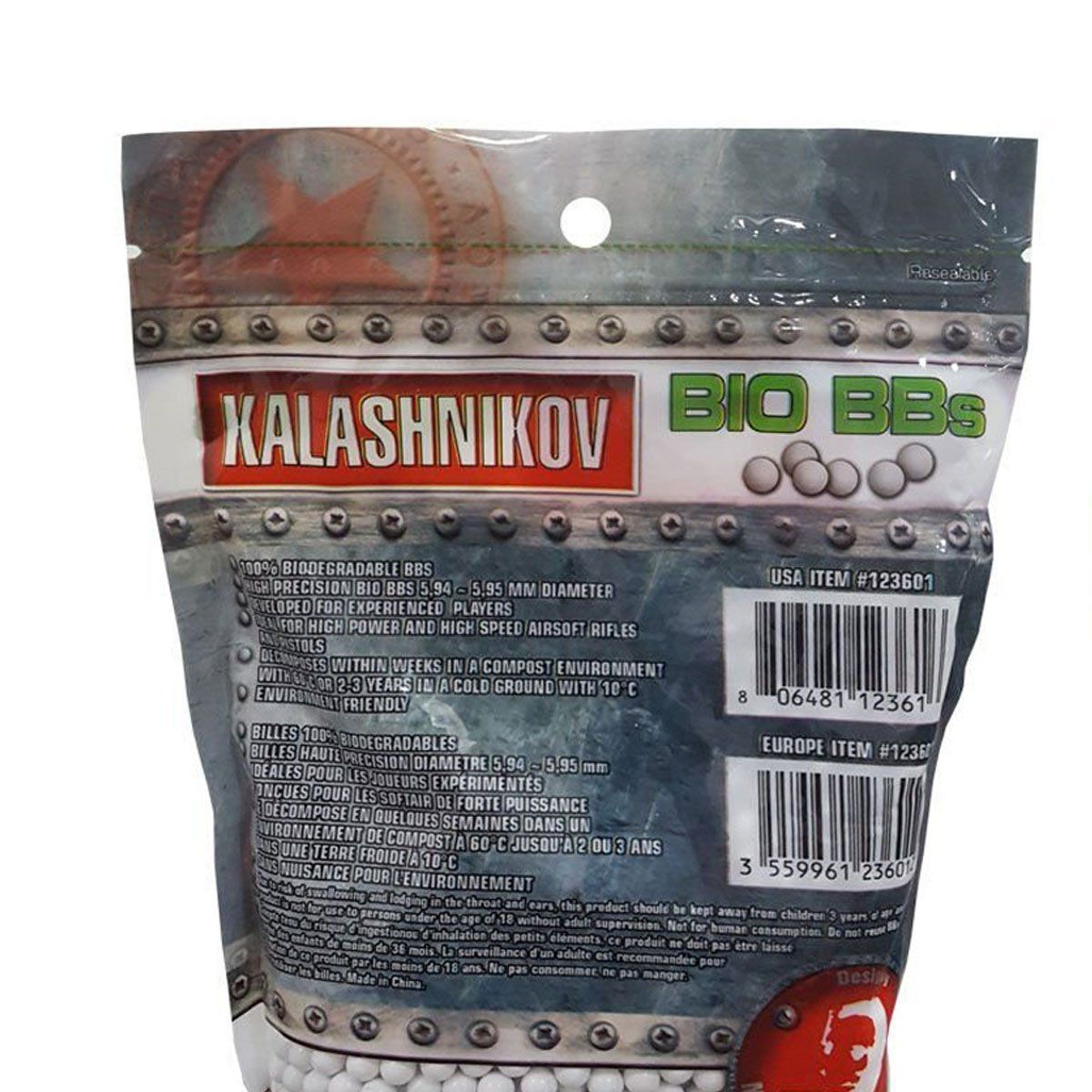 Esferas Plásticas BBs Kalashnikov Bio 6mm 0,25g 3200un