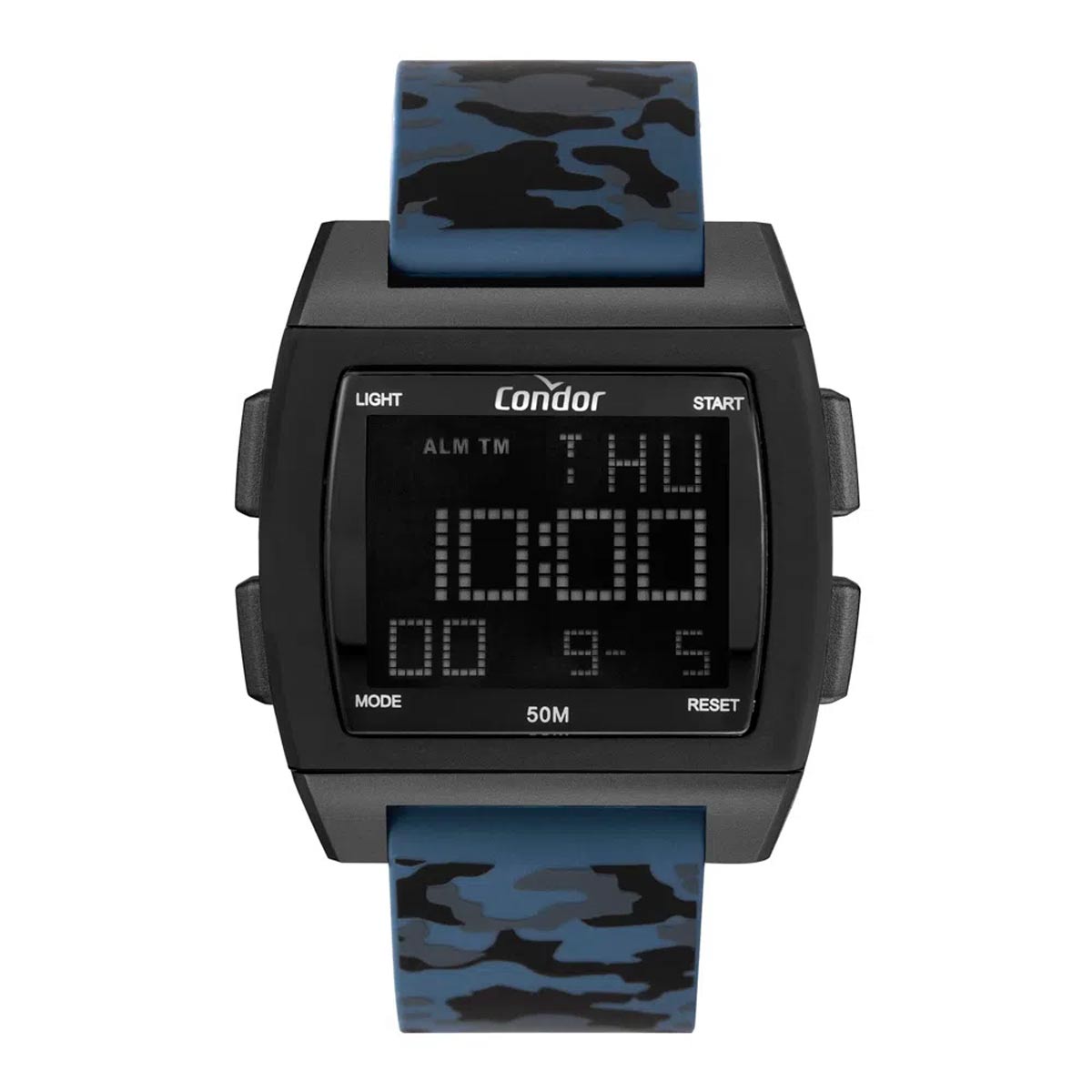 Relógio Condor masculino Digital Preto Pulseira Silicone Camuflada Azul