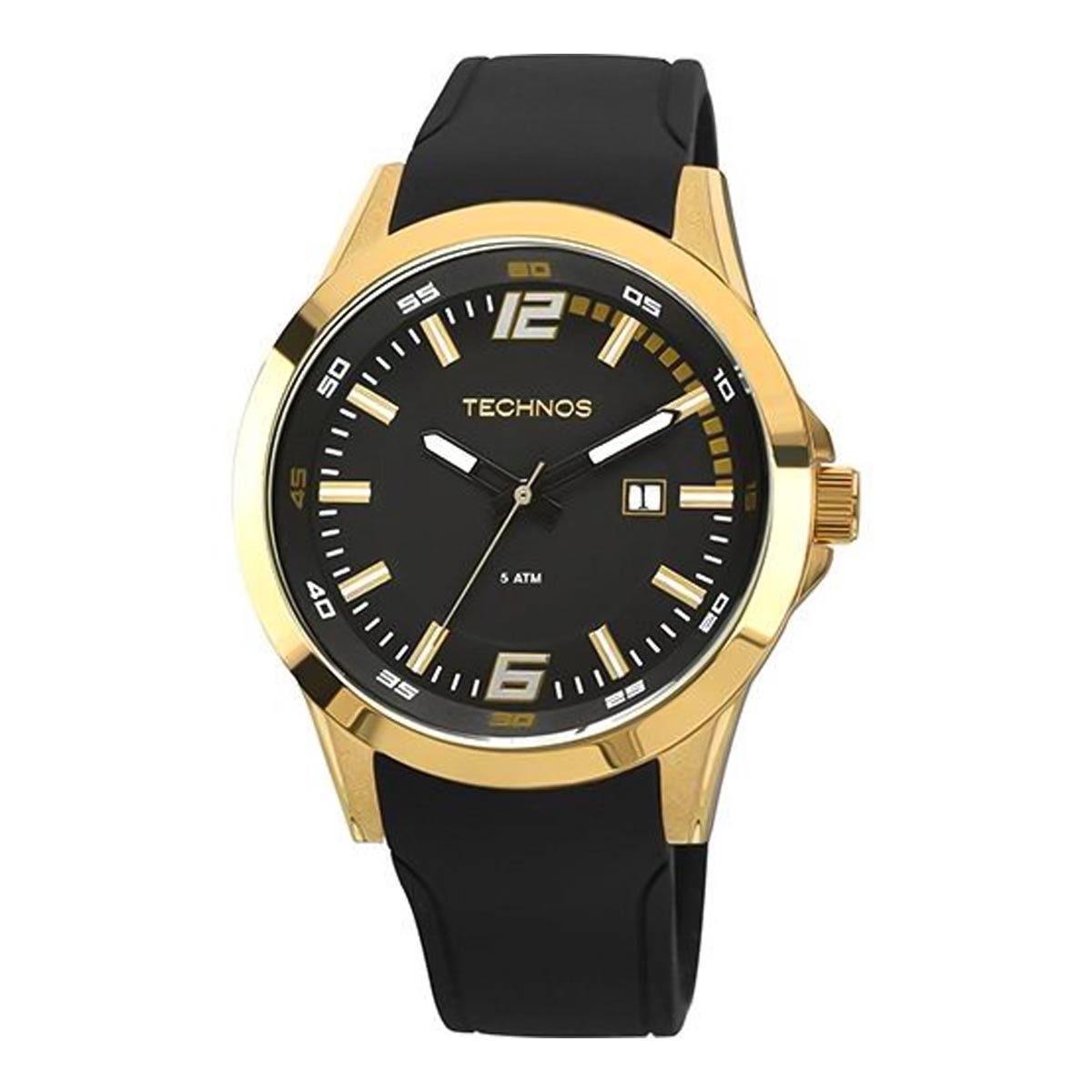 Relógio Masculino Technos Aço Dourado Pulseira Silicone Preto 2115KPU/8P