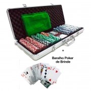 Maleta Poker 500 Fichas Sem Numeração Completo + Baralho