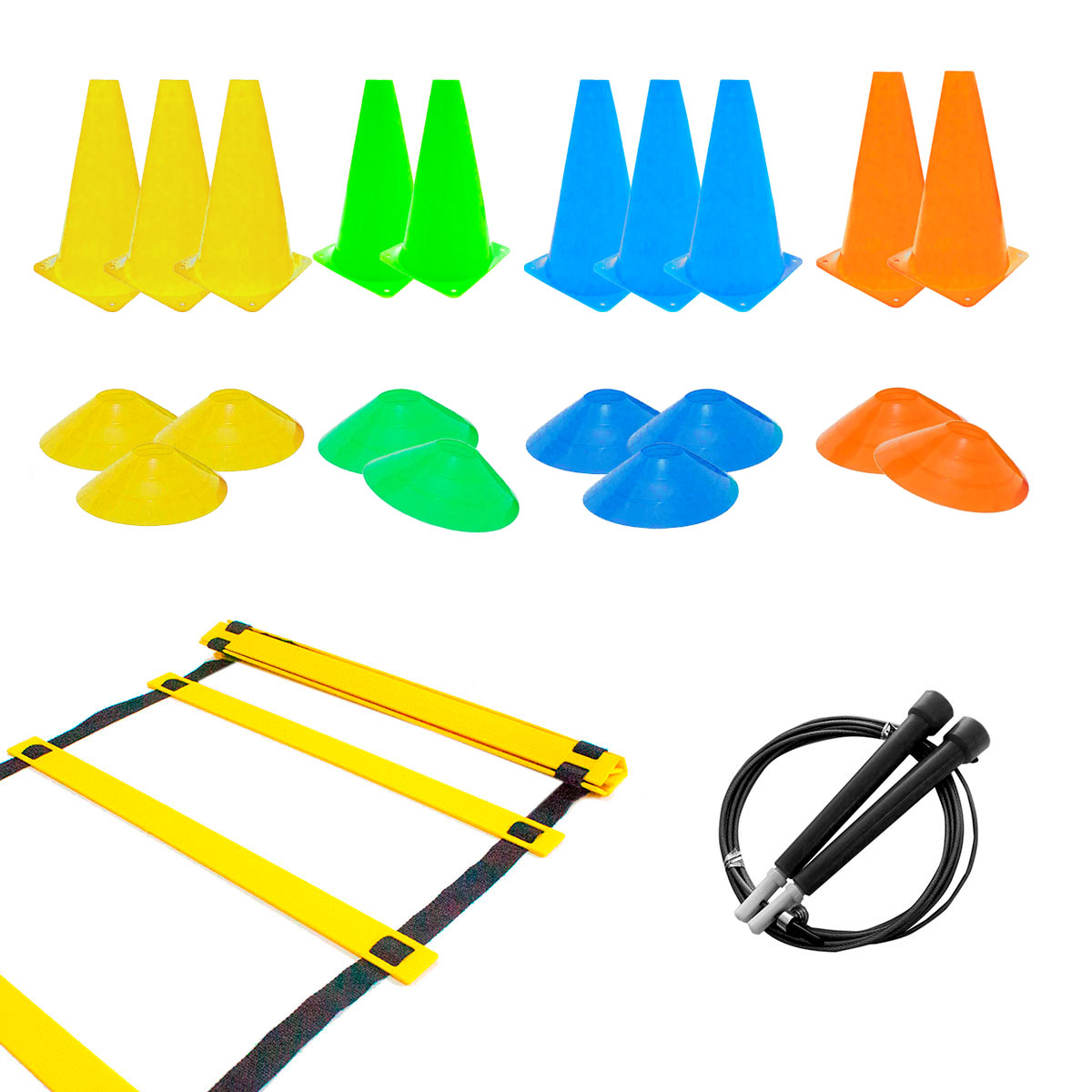Kit Treino Funcional 1 Escada + 10 cones coloridos + 10 chapeu chines + 1 corda