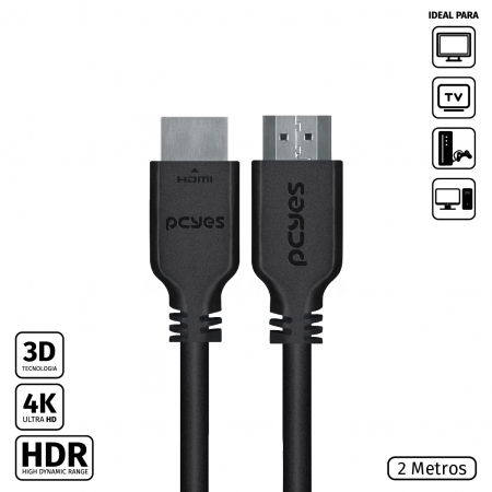Cabo HDMI 2.0 4K 30AWG Puro Cobre 2 Metros - PHM20-2