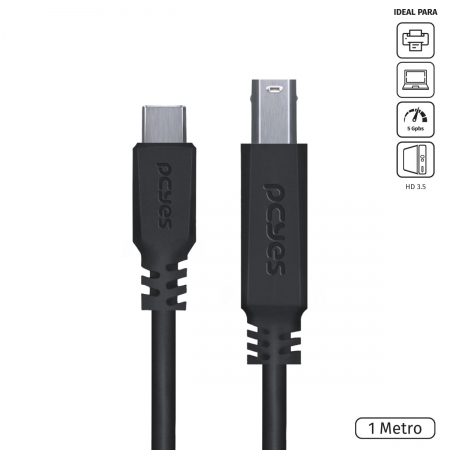 Cabo para Impressora USB Tipo C para USB B 3.0 1 Metro Preto - P3UCBP-1