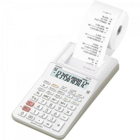 Mini Calculadora com Bobina 12 Digitos HR-8RC-WE-B-DC Branca Casio