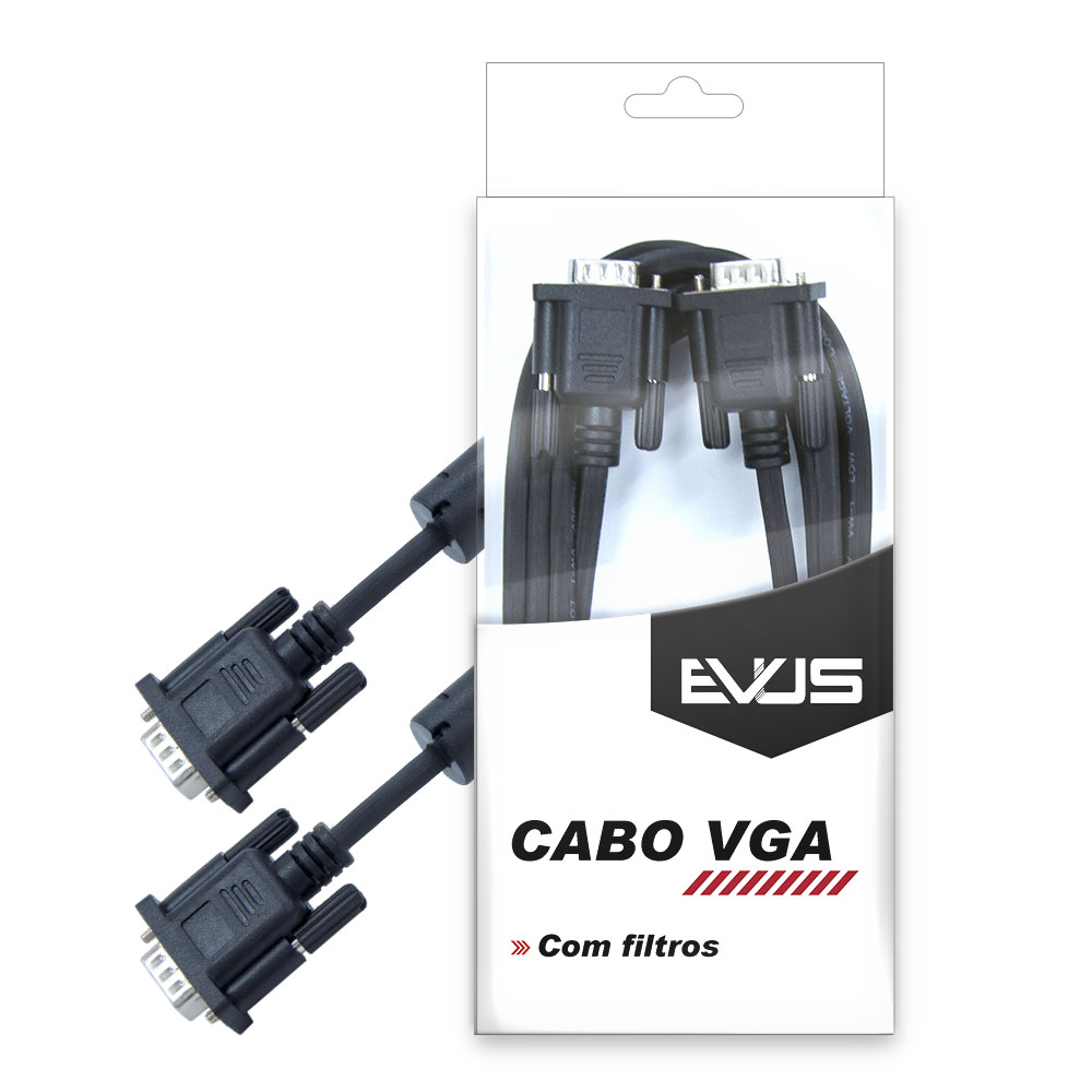 Cabo EVUS VGA 5.0M com Blister HD15M X HD15M Preto com Filtros Modelo C-005