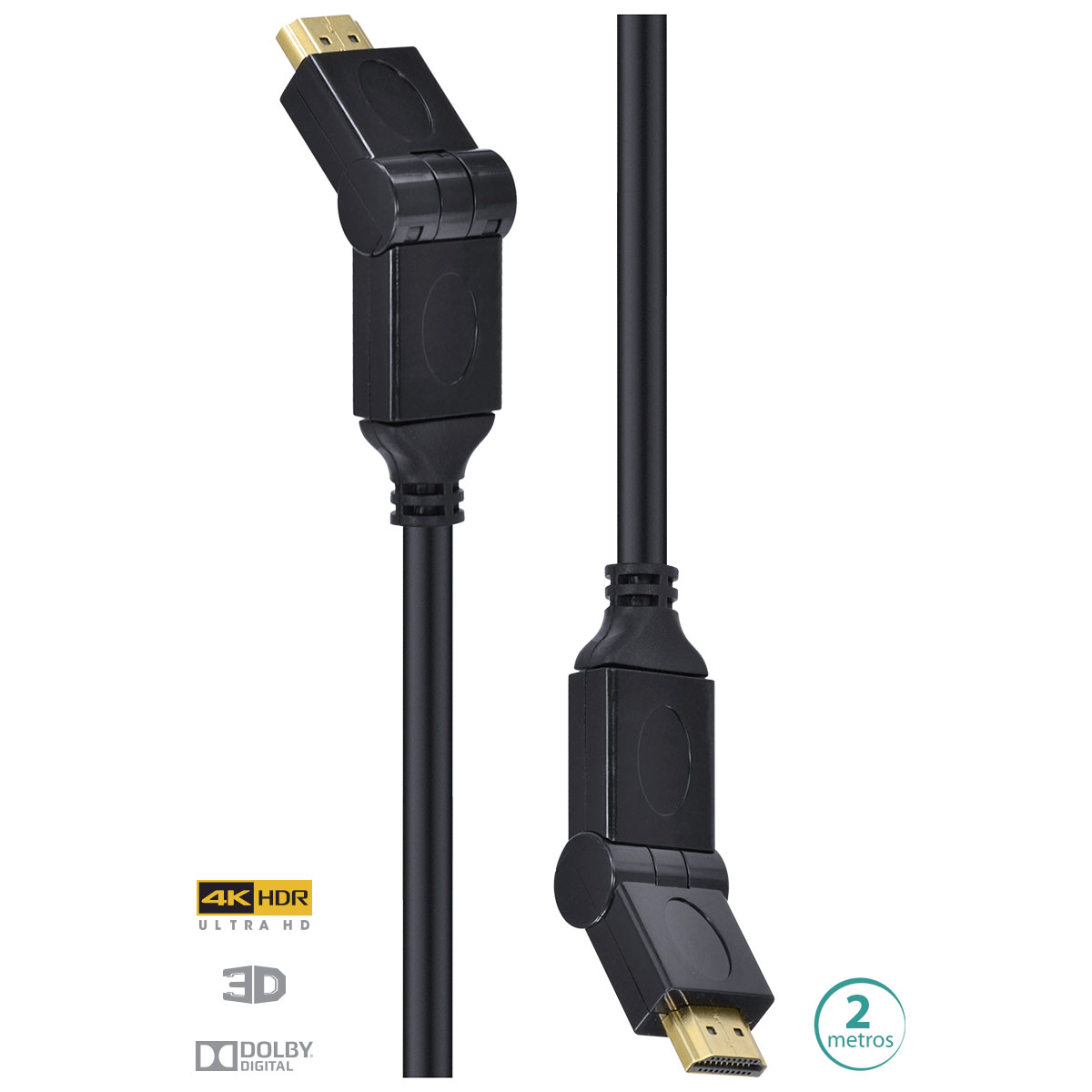 Cabo HDMI 2.0 4K ULTRA HD 3D Conexao ETHERNET Conectores 180O 2 Metros - H20B180-2