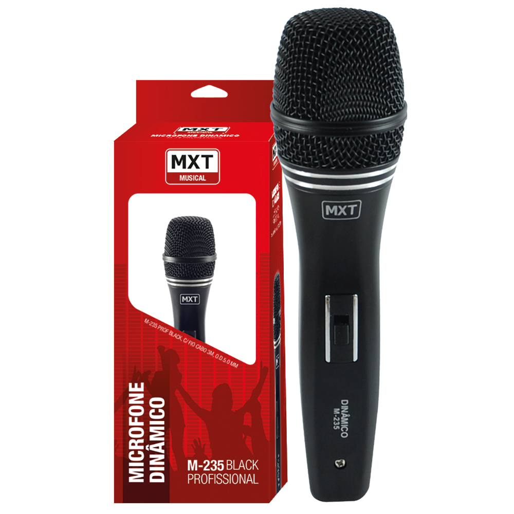 Microfone Dinamico com Fio M-235 Profissional - Cabo 3 Metros - O.D.5.0 MM