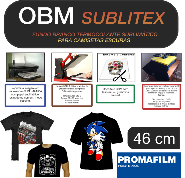 OBM Sublitex - Tecido termocolante para camisetas escuras- 46 cm