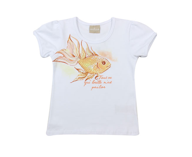 Camiseta Feminina Branca com Estampa de Peixe Milon - Foto 0