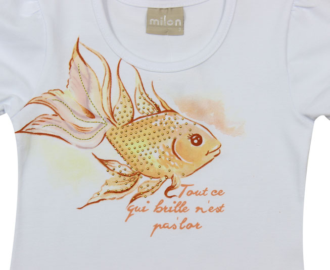 Camiseta Feminina Branca com Estampa de Peixe Milon - Foto 1