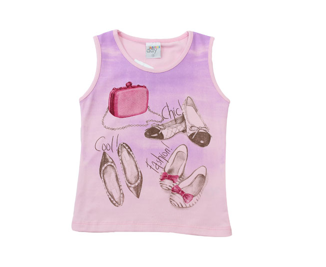 Camiseta Feminina Regata com Detalhe de Calçados Roxo Kaiani