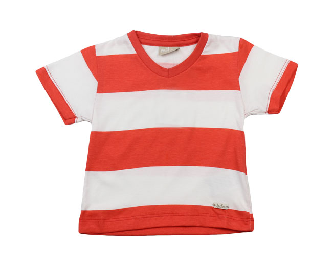 Camiseta Milon Listrada Vermelho e Branco - Foto 0