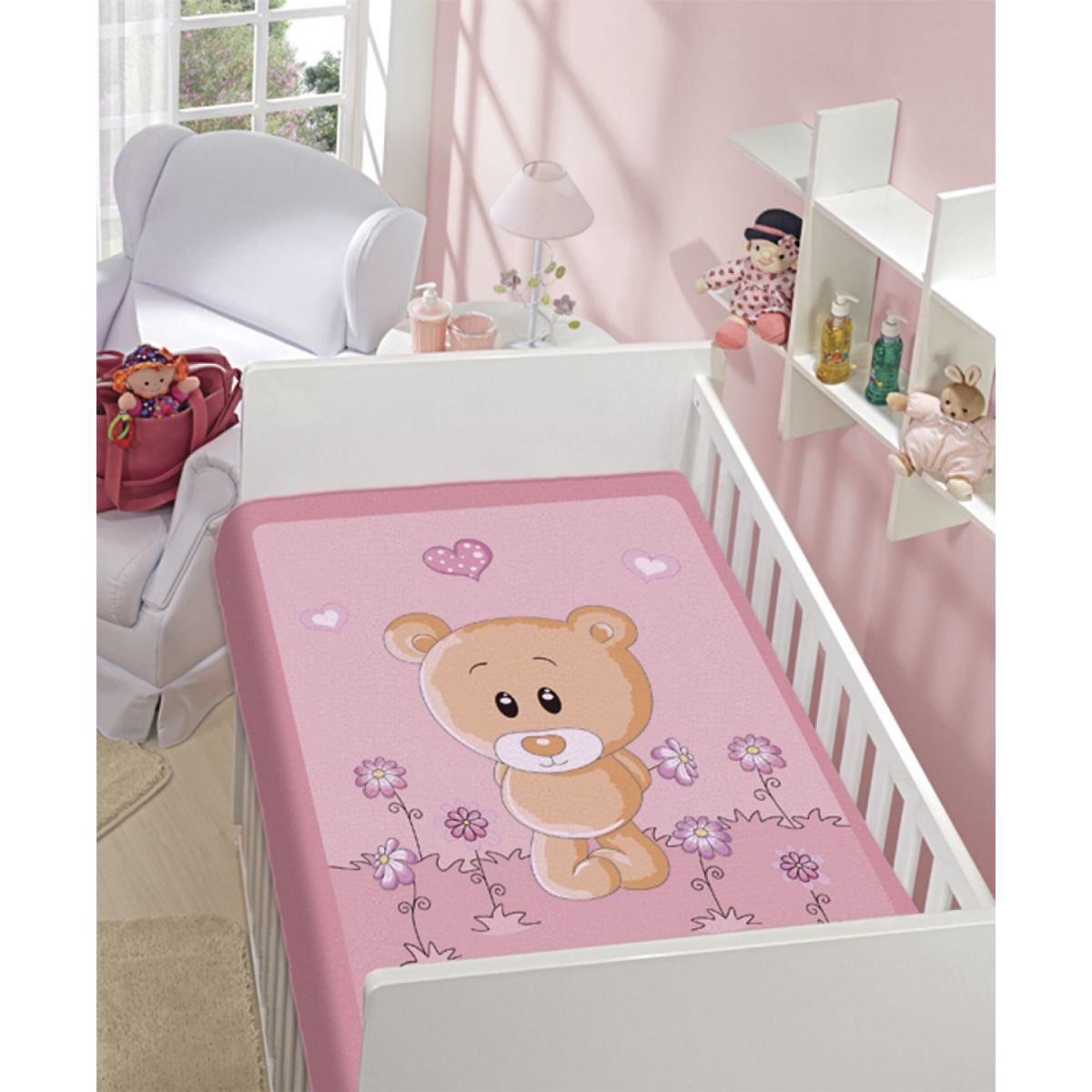 Cobertor de Bebe Jolitex Rosa Urso nas Flores