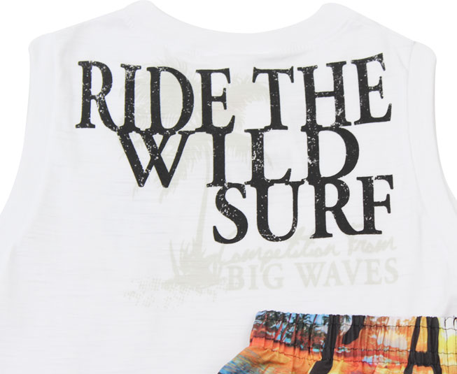 Conjunto Camiseta Regata "Ride The Wild Surf" + Short de Praia Brandili