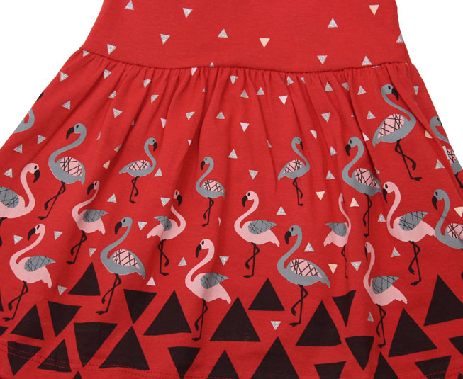 Vestido Triângulos + Flamingos Vermelho Brandili