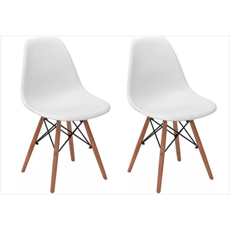 Kit 02 Cadeiras Eiffel Charles Eames em ABS Branca com Base de Madeira DSW