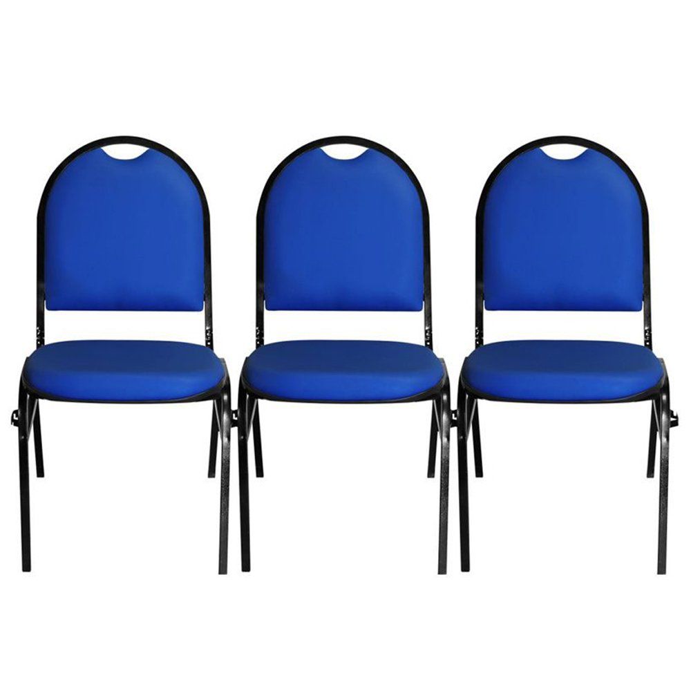 Kit 03 Cadeiras Essencial Hot Fixável Couro Azul - Pethiflex