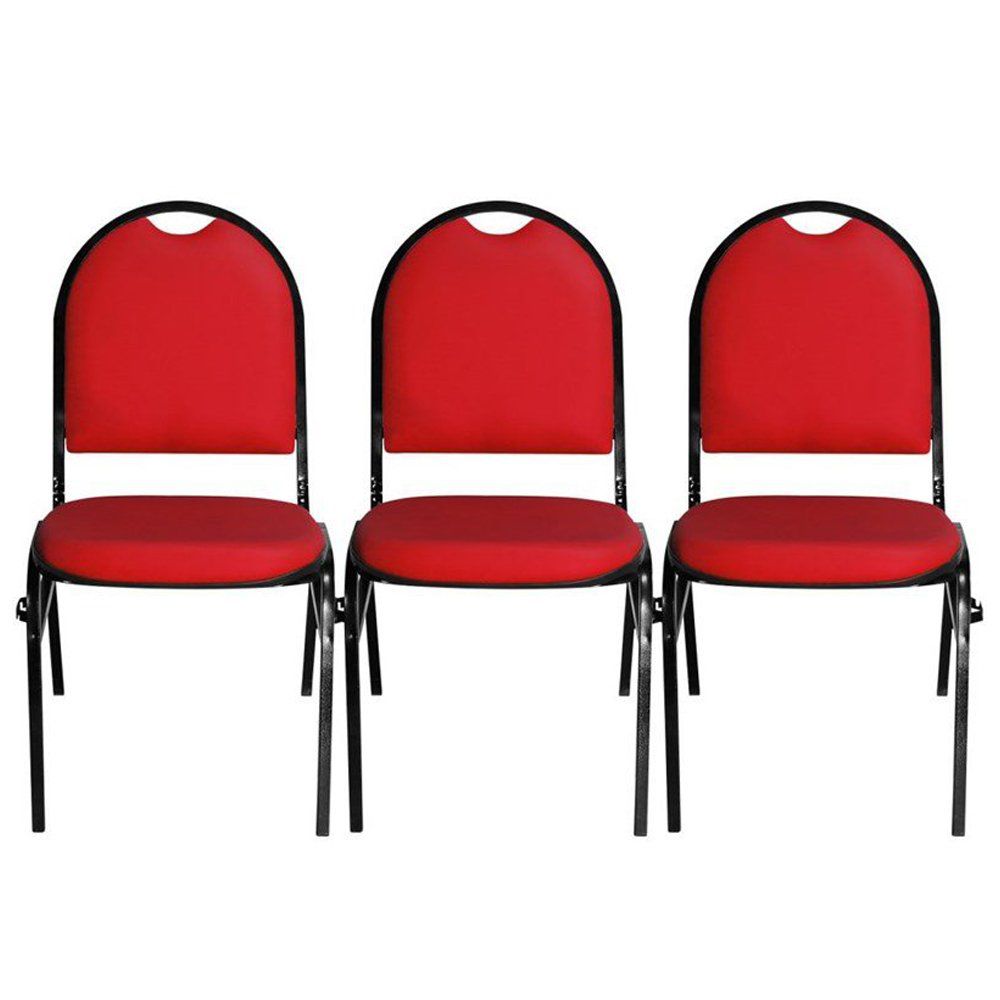 Kit 03 Cadeiras Essencial Hot Fixável Couro Vermelho - Pethiflex