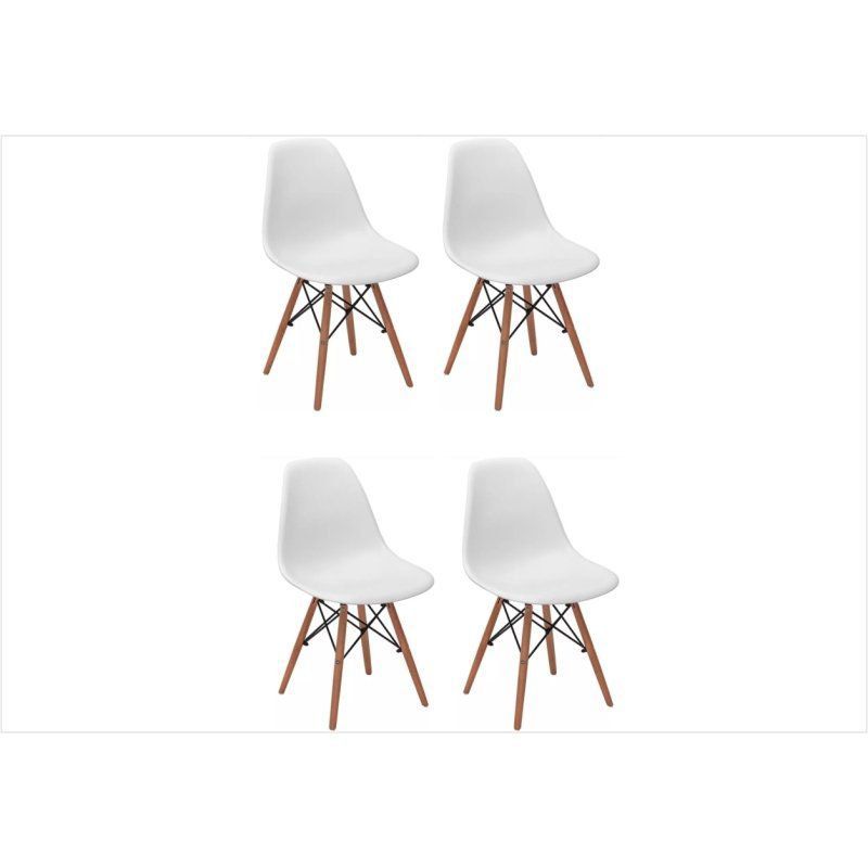 Kit 04 Cadeiras Eiffel Charles Eames em ABS Branca com Base de Madeira DSW