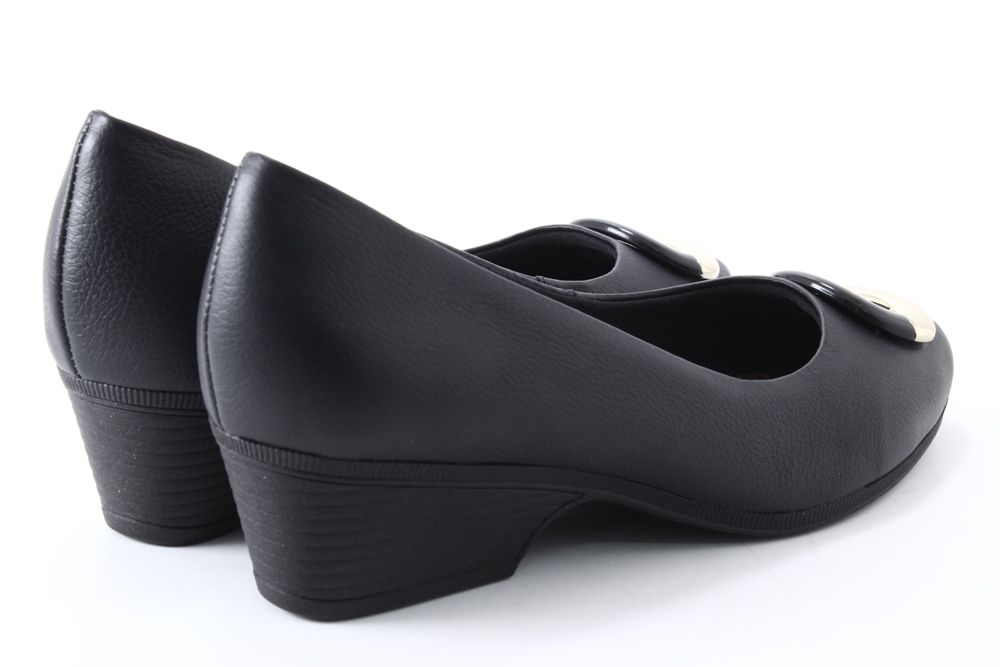 Sapato Usaflex Salto Baixo Metal Couro Feminino AB9103