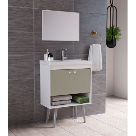 Gabinete com Espelheira Retrô para Banheiro com Lavatório Sigma Branco com Gianduia - Cerocha