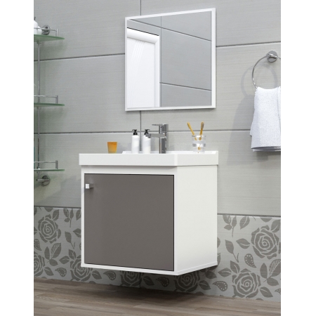 Gabinete Suspenso 1 Porta com Espelheira para Banheiro com Lavatório Canis Branco com Gianduia - Cerocha