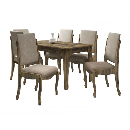 Mesa de Jantar com 6 Cadeiras Onix Amadeirado com Pena Caramelo - RV Móveis