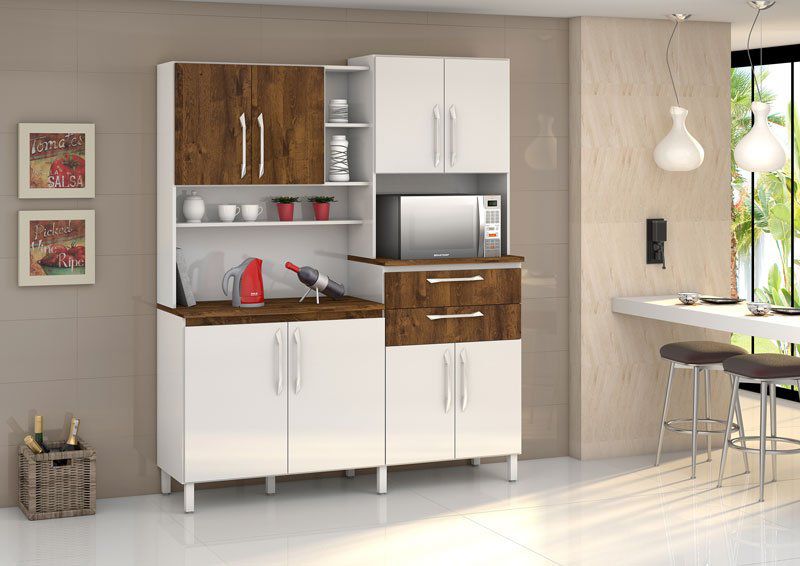 Armário de Cozinha Rubi 8 Portas Branco com Malbec - Vitamov