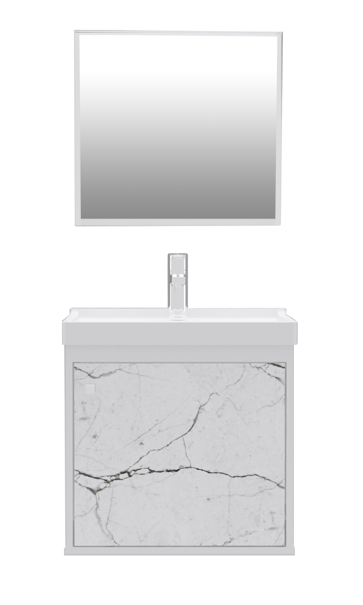 Gabinete Suspenso 1 Porta com Espelheira para Banheiro com Lavatório Canis Branco com Marmorizado Branco - Cerocha