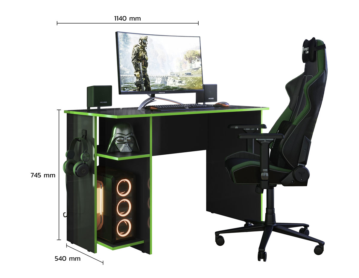 Mesa para Computador Gamer Preto com Verde - MoveisAqui