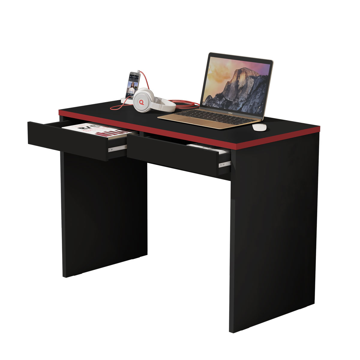 Mesa para Computador Romani Preto com Vermelho - MoveisAqui