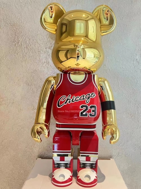 Boneco Urso Chicago Bulls 23 Michael Jordan: Basquete NBA Dourado Bearbrick Bear 400% - MKP
