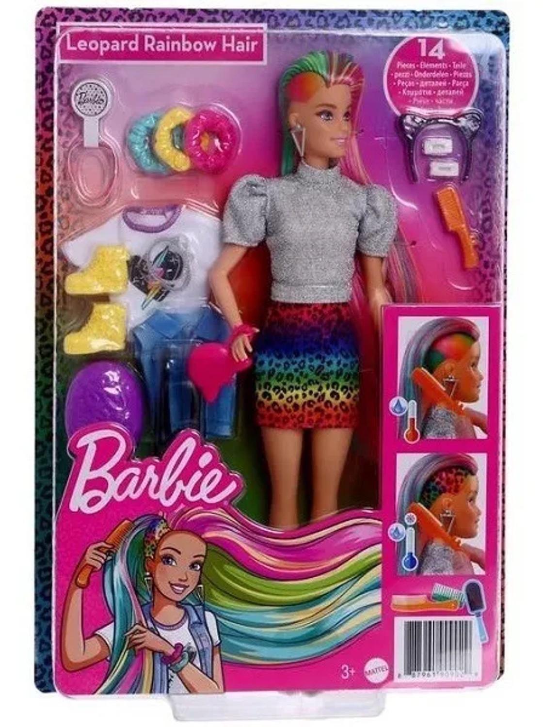 Brinquedo Playset Boneca Barbie Cabelos Arco-Íris Leopardo Leopard Rainbow Hair - Mattel