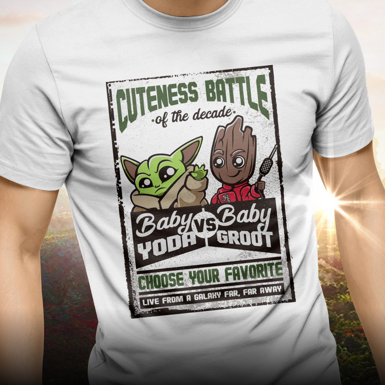 Camiseta Unissex Baby Yoda Vs Baby Groot: Cuteness Battle - Exclusiva ToyShow