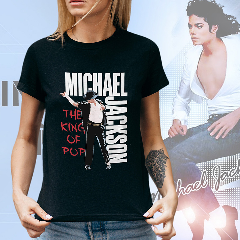 Camiseta Feminina Unissex Michael Jackson King Of Pop Dance Pose Rei Do Pop (Preta) - EV