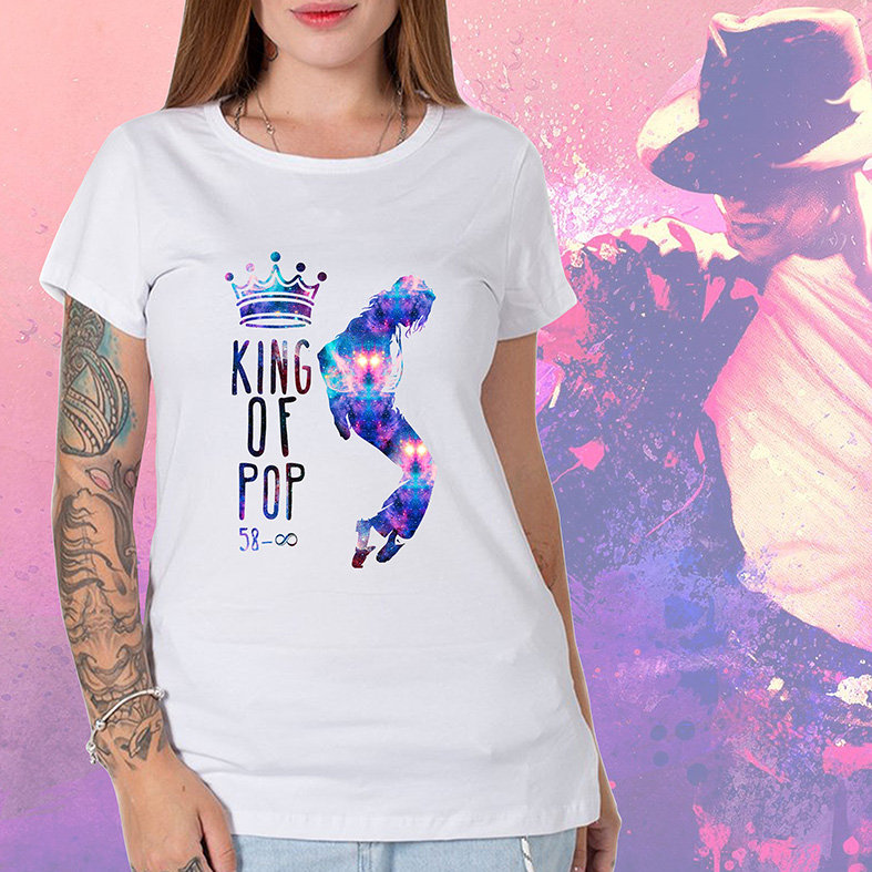 Camiseta Feminina Unissex Michael Jackson King Of Pop Rei Do Pop Silhueta (Branca) - EV