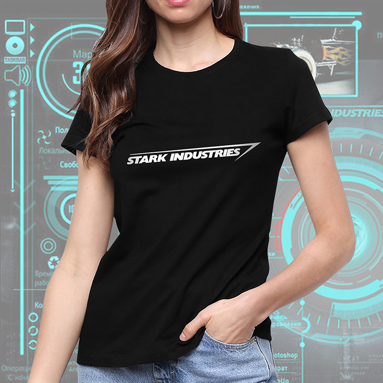 Camiseta Unissex Feminina Stark Industries Iron Man Tony Stark Indústrias Homem De Ferro Vingadores (Preta)  Camisa Geek - CD