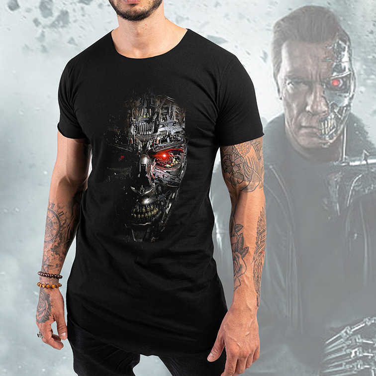 Camiseta Longline The Terminator Genisys Robot Weapons: O Exterminador do Futuro (Preta)